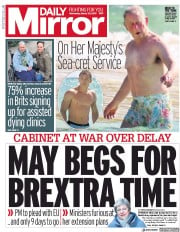 Daily Mirror (UK) Newspaper Front Page for 20 March 2019
