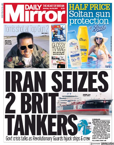 Daily Mirror Newspaper Front Page (UK) for 20 July 2019