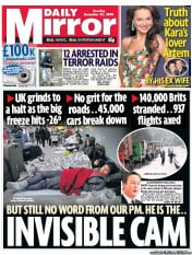 Daily Mirror Newspaper Front Page (UK) for 21 December 2010