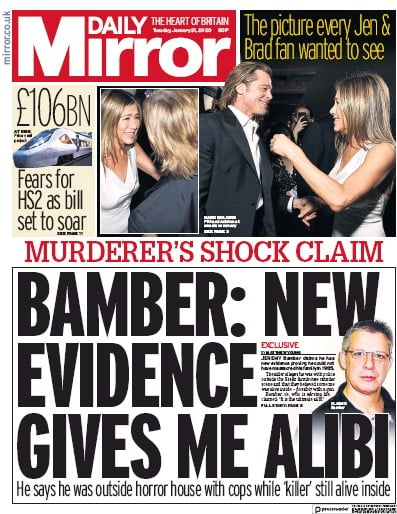 Daily Mirror Newspaper Front Page (UK) for 21 January 2020