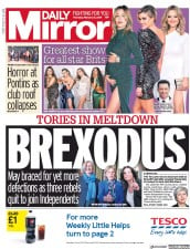 Daily Mirror (UK) Newspaper Front Page for 21 February 2019