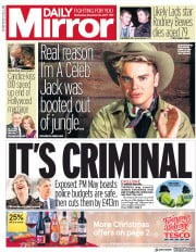Daily Mirror (UK) Newspaper Front Page for 22 November 2017