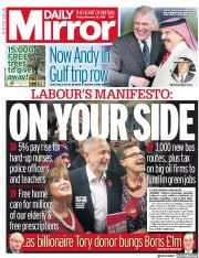 Daily Mirror (UK) Newspaper Front Page for 22 November 2019