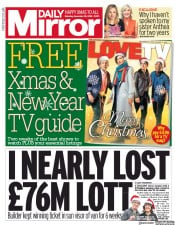 Daily Mirror (UK) Newspaper Front Page for 22 December 2018
