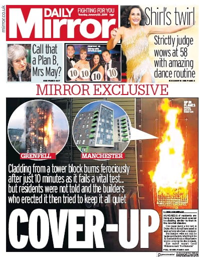 Daily Mirror Newspaper Front Page (UK) for 22 January 2019