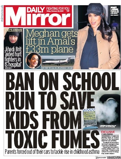 Daily Mirror Newspaper Front Page (UK) for 22 February 2019