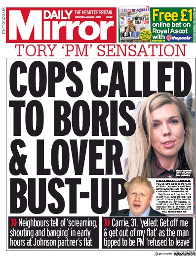 Daily Mirror Newspaper Front Page (UK) for 22 June 2019