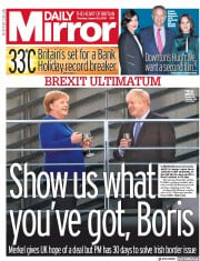 Daily Mirror (UK) Newspaper Front Page for 22 August 2019