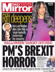 Daily Mirror (UK) Newspaper Front Page for 23 October 2019