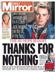 Daily Mirror (UK) Newspaper Front Page for 23 November 2017