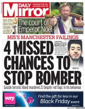 Daily Mirror (UK) Newspaper Front Page for 23 November 2018