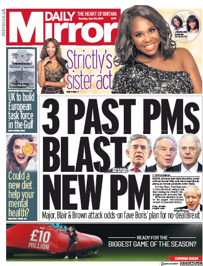 Daily Mirror Newspaper Front Page (UK) for 23 July 2019