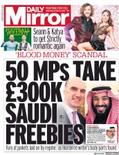 Daily Mirror (UK) Newspaper Front Page for 24 October 2018