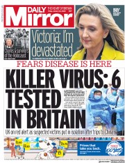 Daily Mirror (UK) Newspaper Front Page for 24 January 2020
