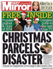 Daily Mirror Newspaper Front Page (UK) for 25 December 2014