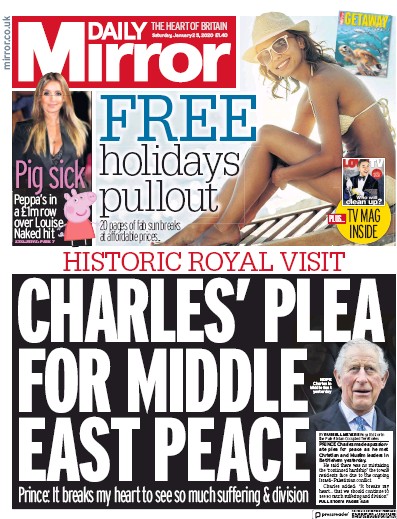 Daily Mirror Newspaper Front Page (UK) for 25 January 2020