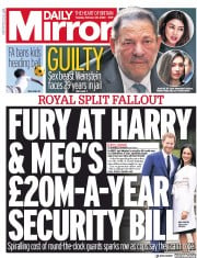Daily Mirror (UK) Newspaper Front Page for 25 February 2020