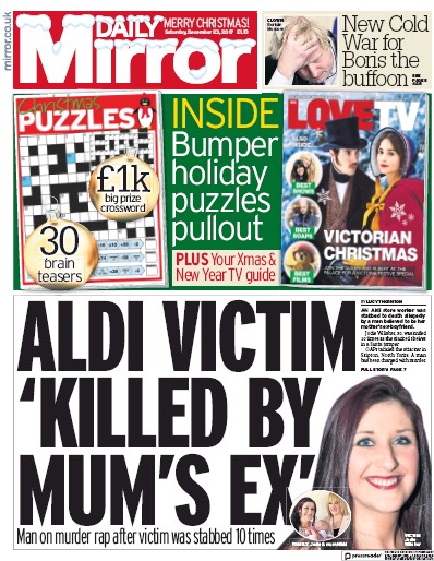 Daily Mirror Newspaper Front Page (UK) for 26 December 2017