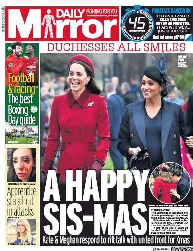Daily Mirror Newspaper Front Page (UK) for 26 December 2018