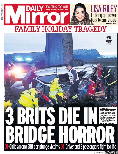 Daily Mirror Newspaper Front Page (UK) for 28 December 2018