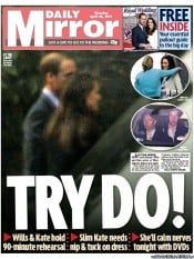 Daily Mirror Newspaper Front Page (UK) for 28 April 2011