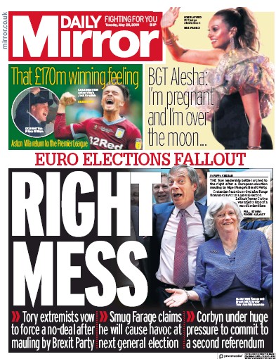 Daily Mirror Newspaper Front Page (UK) for 28 May 2019