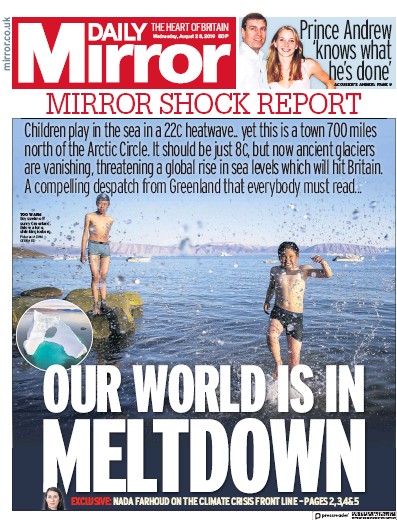 Daily Mirror Newspaper Front Page (UK) for 28 August 2019