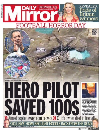 Daily Mirror Newspaper Front Page (UK) for 29 October 2018