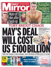 Daily Mirror (UK) Newspaper Front Page for 29 November 2018