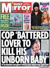Daily Mirror Newspaper Front Page (UK) for 29 August 2012