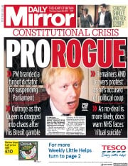 Daily Mirror (UK) Newspaper Front Page for 29 August 2019