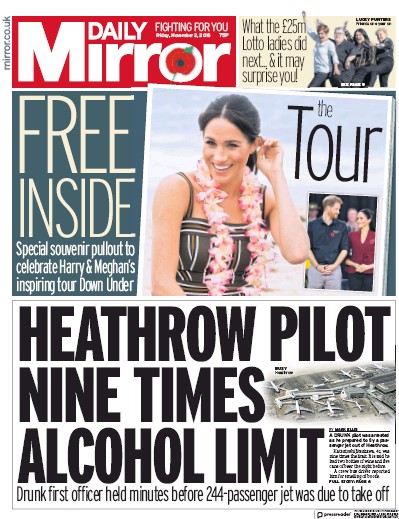 Daily Mirror Newspaper Front Page (UK) for 2 November 2018