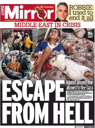 Daily Mirror Newspaper Front Page (UK) for 2 November 2023