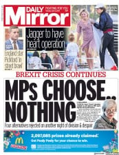 Daily Mirror (UK) Newspaper Front Page for 2 April 2019