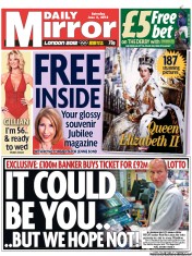 Daily Mirror Newspaper Front Page (UK) for 2 June 2012
