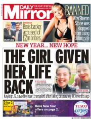 Daily Mirror (UK) Newspaper Front Page for 31 December 2019