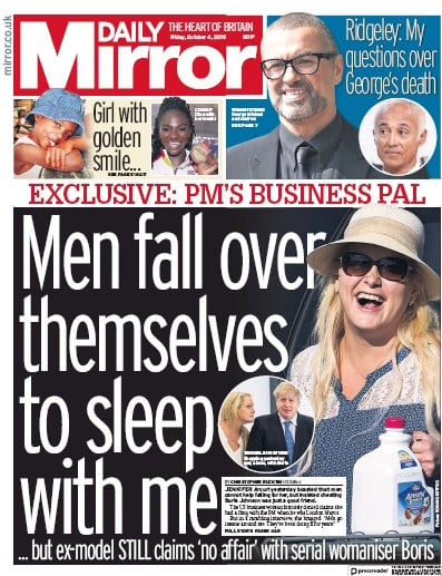 Daily Mirror Newspaper Front Page (UK) for 4 October 2019