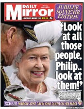 Daily Mirror Newspaper Front Page (UK) for 4 June 2012