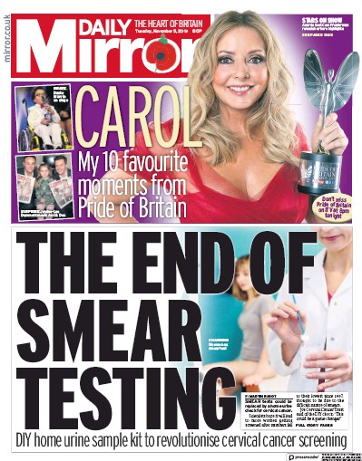 Daily Mirror Newspaper Front Page (UK) for 5 November 2019