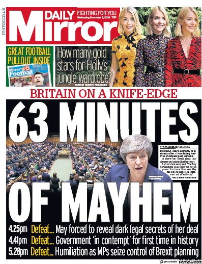 Daily Mirror Newspaper Front Page (UK) for 5 December 2018