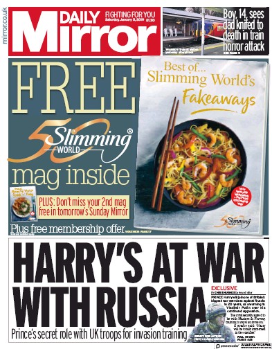 Daily Mirror Newspaper Front Page (UK) for 5 January 2019