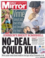 Daily Mirror (UK) Newspaper Front Page for 7 October 2019