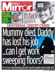 Daily Mirror (UK) Newspaper Front Page for 7 November 2018