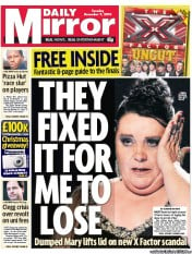 Daily Mirror Newspaper Front Page (UK) for 7 December 2010