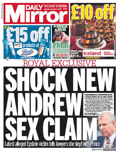 Daily Mirror Newspaper Front Page (UK) for 7 December 2019
