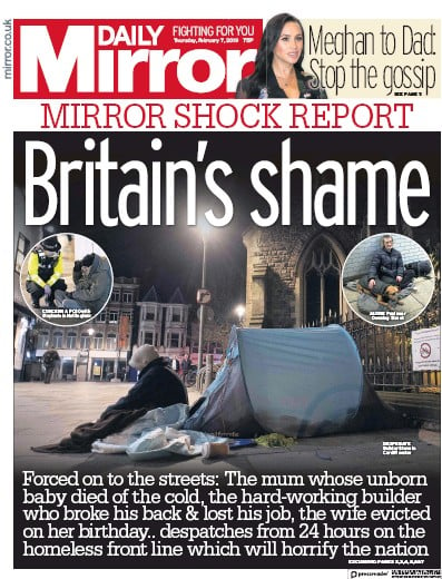 Daily Mirror Newspaper Front Page (UK) for 7 February 2019