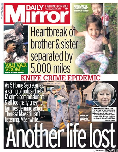 Daily Mirror Newspaper Front Page (UK) for 7 March 2019