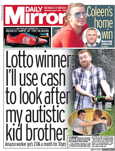 Daily Mirror Newspaper Front Page (UK) for 7 August 2019