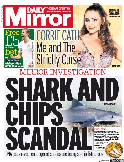 Daily Mirror Newspaper Front Page (UK) for 7 September 2019