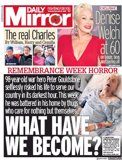 Daily Mirror Newspaper Front Page (UK) for 8 November 2018